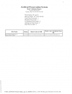 Archival Preservation System Hash Validation Report