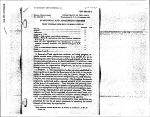 Sample page from the photocopied version of the SR 330-105-1 codebook made partially available in the TAGOKOR technical documentation.