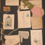 Scrapbook page showing in situ location of the U. S. Naval Academy June 2, 1921 Farewell Ball dance card